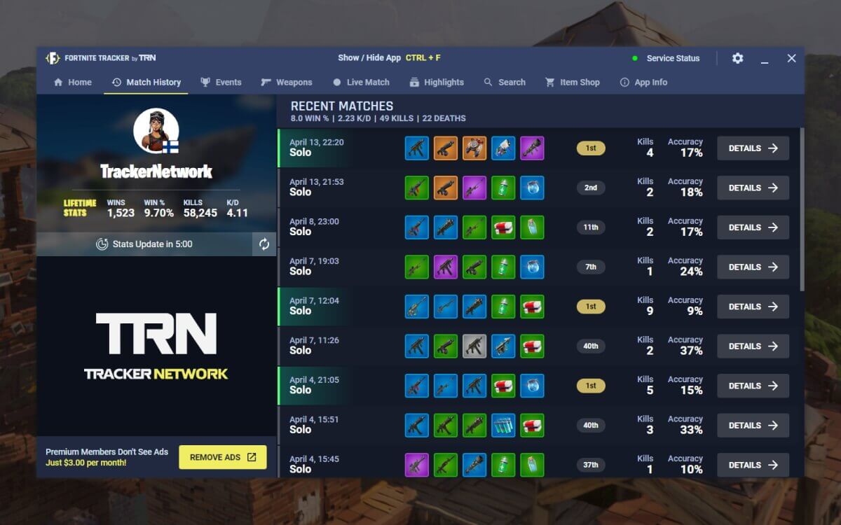 Fortnite Tracker screenshot image