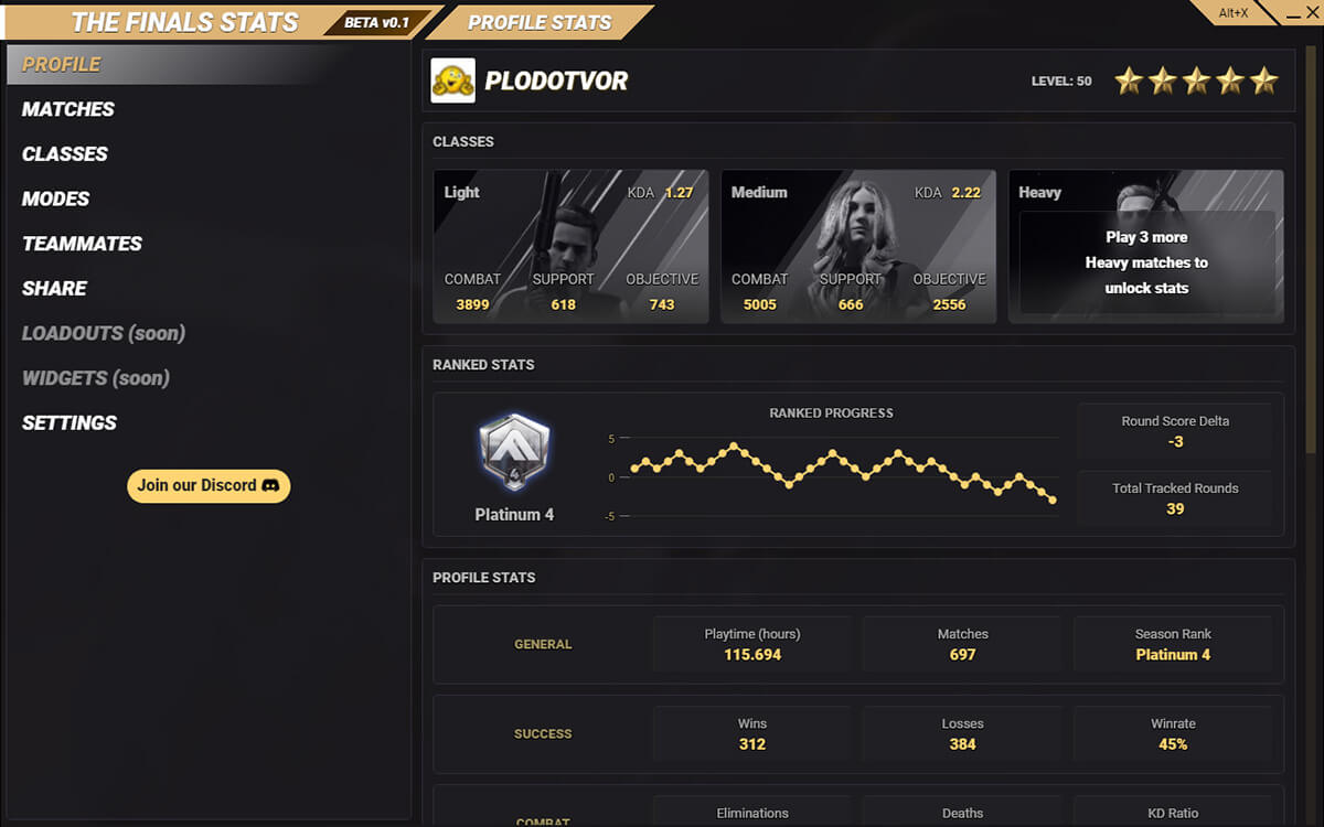 The Finals Stats screenshot image